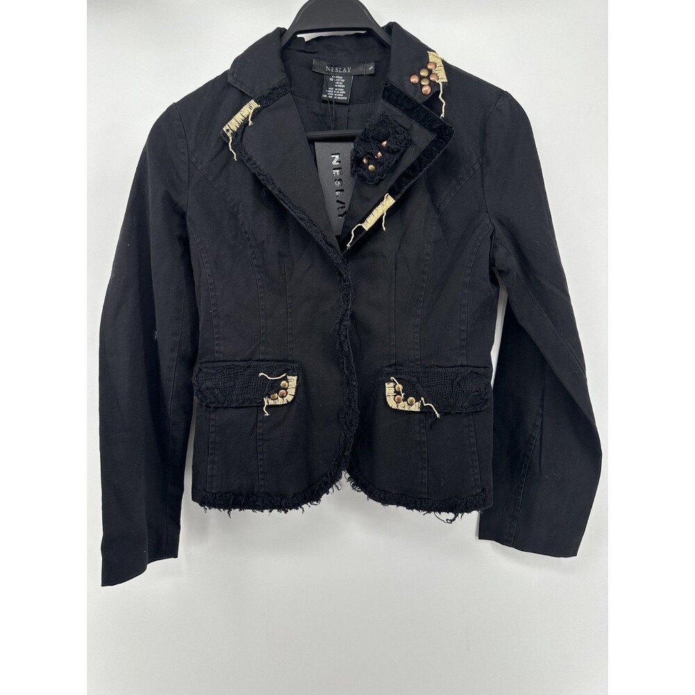 Neslay Women’s Distressed Military Style Jacket Emnroidery NEW Size Small